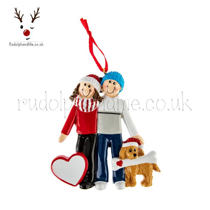 Couple With Dog – Personalised Christmas Tree Ornament