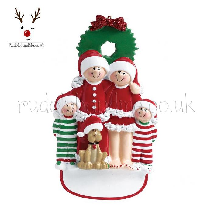 Christmas Family W/ Dog 4 – Personalised Christmas Tree Ornament