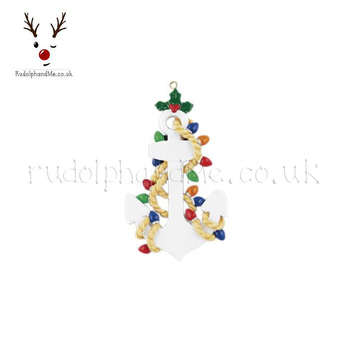 Anchors Away White – Personalised Christmas Tree Ornament