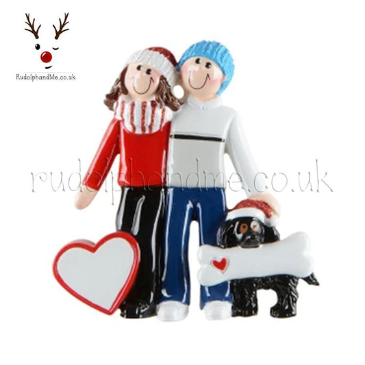 Couple with Black Dog – Personalised Christmas Tree Ornament