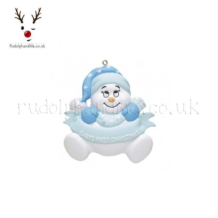 Snowbaby-Blue-Words – Personalised Christmas Tree Ornament