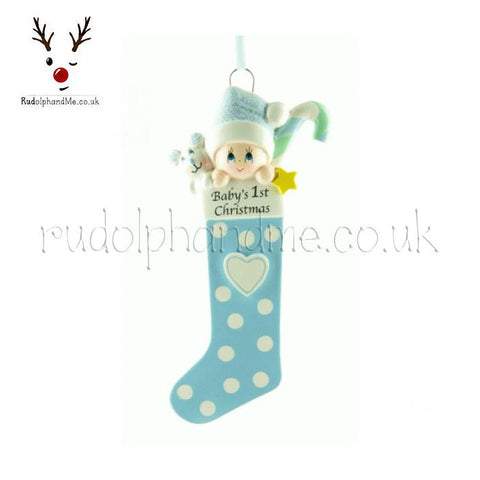 Baby'S First Christmas On Blue Stocking- A Personalised Christmas Gift from Rudolphandme.co.uk