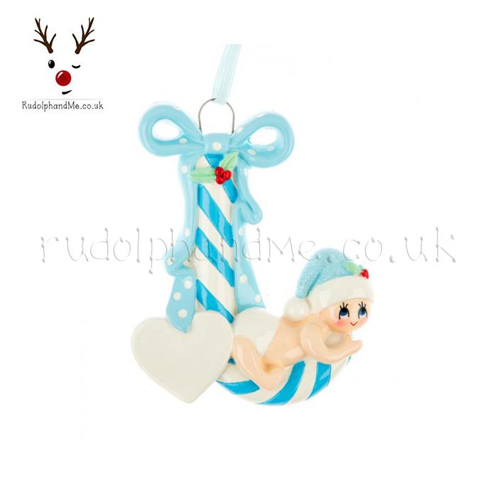 Candy Cane Baby- Blue – Personalised Christmas Tree Ornament