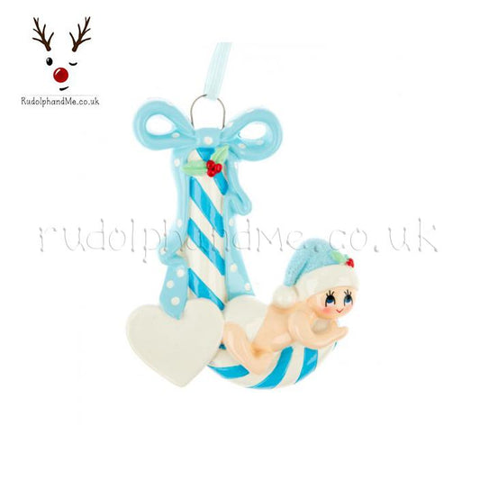 Candy Cane Baby- Blue – Personalised Christmas Tree Ornament