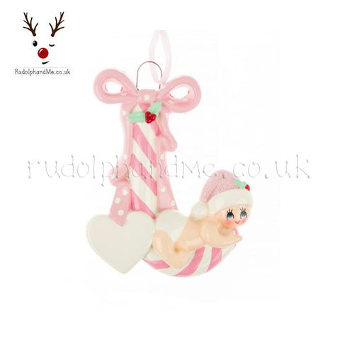A Personalised Gift from Rudolphandme.co.uk for Baby On Pink Candy Cane