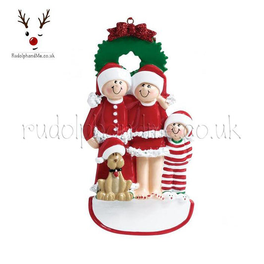 Chrismas Family Of Three With Dog – Personalised Christmas Tree Ornament