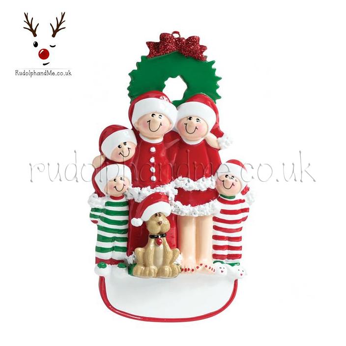 Christmas Family W/ Dog 5 – Personalised Christmas Tree Ornament