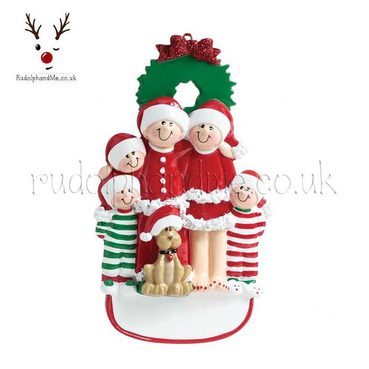 Christmas Family W/ Dog 5 – Personalised Christmas Tree Ornament