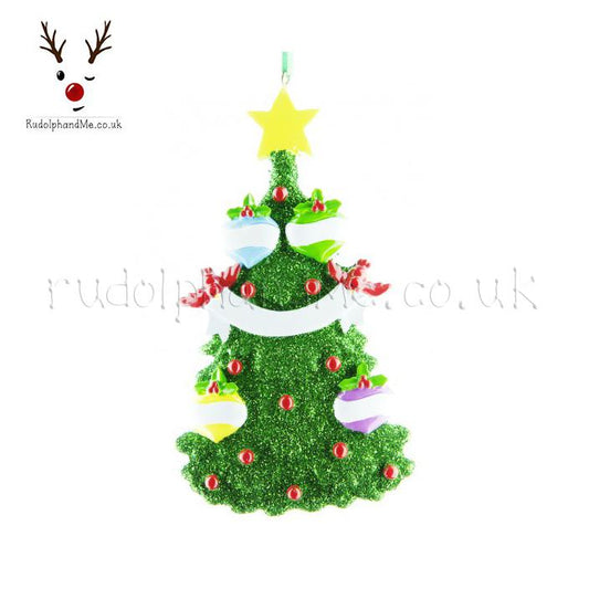 Green Christmas Tree With 4 Baubles – Personalised Christmas Tree Ornament