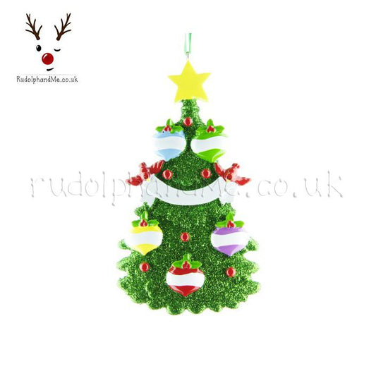 Green Christmas Tree With 5 Baubles – Personalised Christmas Tree Ornament
