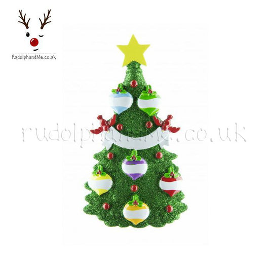 Green Christmas Tree With 6 Baubles – Personalised Christmas Tree Ornament