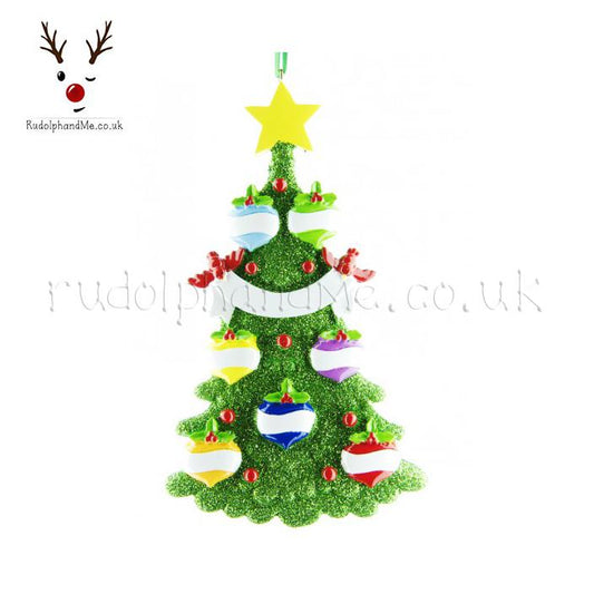 Green Christmas Tree With 7 Baubles – Personalised Christmas Tree Ornament