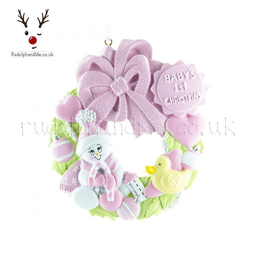 Light Pink Babys First Christmas – Personalised Christmas Tree Ornament