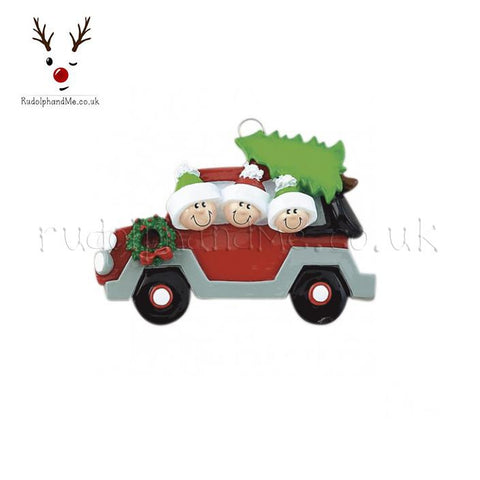 Family Of Three In Car Collects Christmas Tree- A Personalised Christmas Gift from Rudolphandme.co.uk