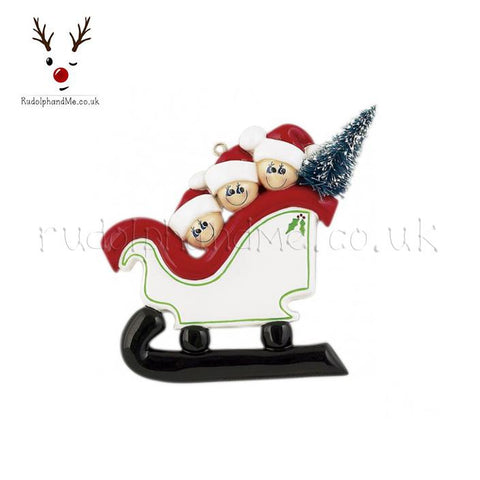A Personalised Gift from Rudolphandme.co.uk for Family Of Three In A Sleigh
