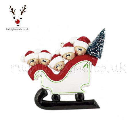 A Personalised Gift from Rudolphandme.co.uk for Family Of Five In A Sleigh