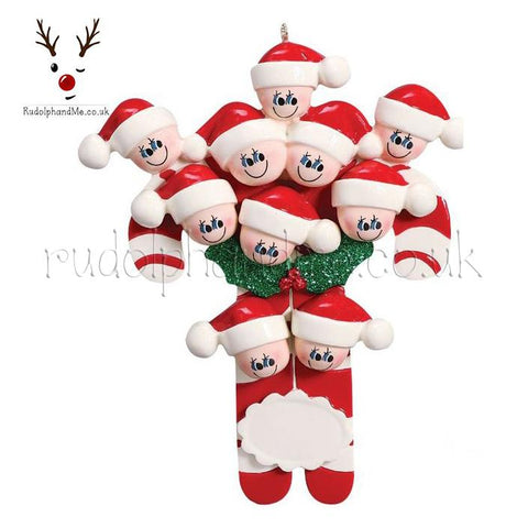 Candy Cane Family Of Ten- A Personalised Christmas Gift from Rudolphandme.co.uk