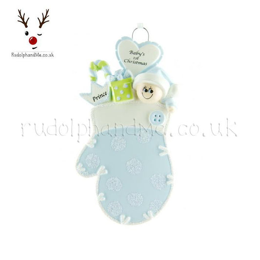 Baby Mitten- Blue – Personalised Christmas Tree Ornament