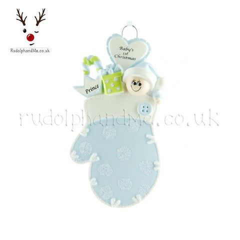 Blue Babys First Christmas Mitten- A Personalised Christmas Gift from Rudolphandme.co.uk