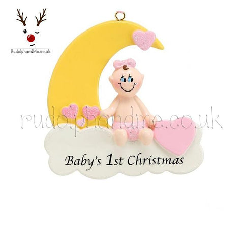 Girl  Babys First Christmas Moon- A Personalised Christmas Gift from Rudolphandme.co.uk