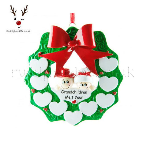 Wreath With 9 Hearts For Grand Children- A Personalised Christmas Gift from Rudolphandme.co.uk
