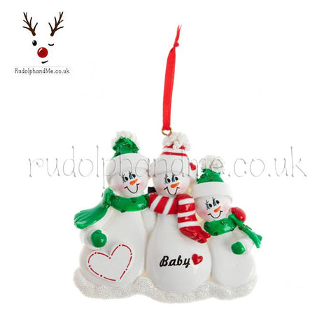 A Personalised Gift from Rudolphandme.co.uk for Mum Dad Child And Expectant Bump Snowmen Family