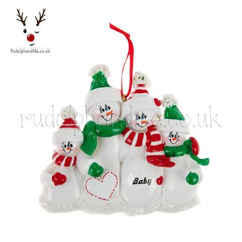 Mum Dad Two Children And Expectant Bump Snowmen Family- A Personalised Christmas Gift from Rudolphandme.co.uk