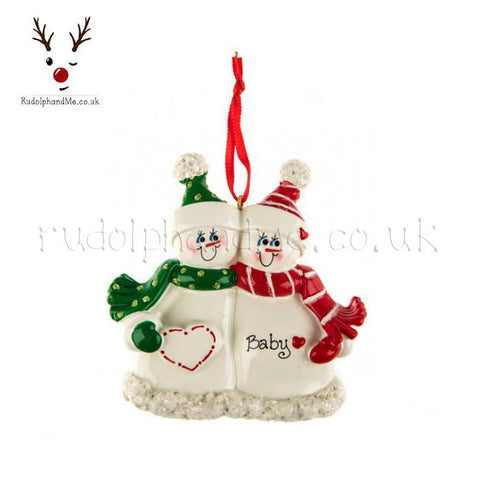 Mum Dad And Expentant Bump Snowmen Couple- A Personalised Christmas Gift from Rudolphandme.co.uk