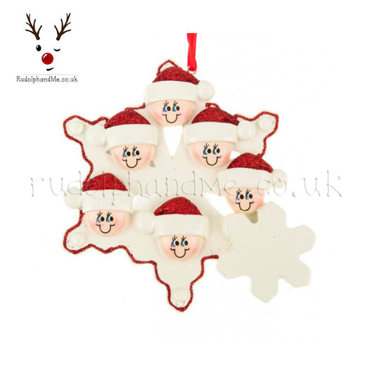 Large Snowflake With Six Heads – Personalised Christmas Tree Ornament