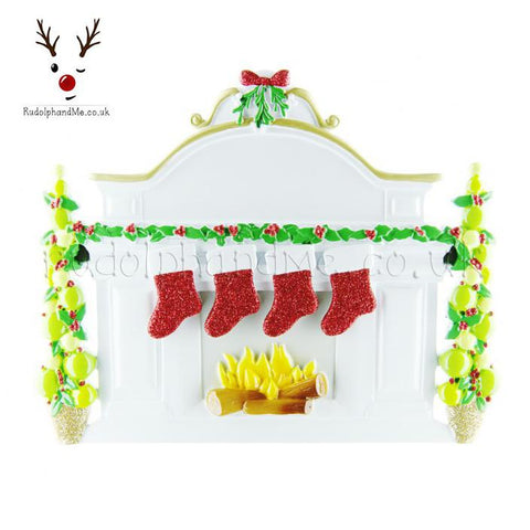 A Personalised Gift from Rudolphandme.co.uk for Table Top White Mantle With Four Hanging Stockings