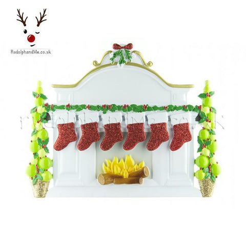 A Personalised Gift from Rudolphandme.co.uk for Table Top White Mantle With Six Hanging Stockings